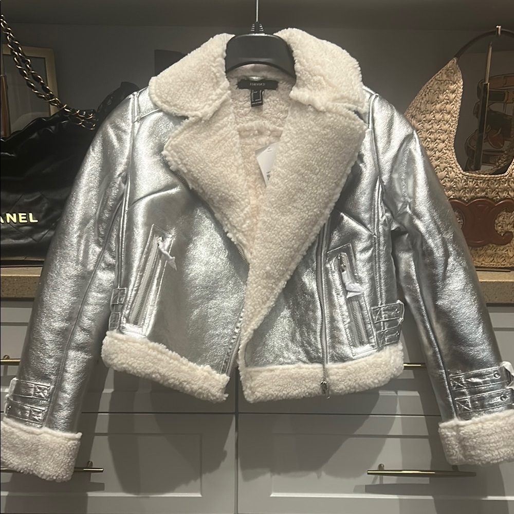 Silver Shearling-Lined Women's Jacket